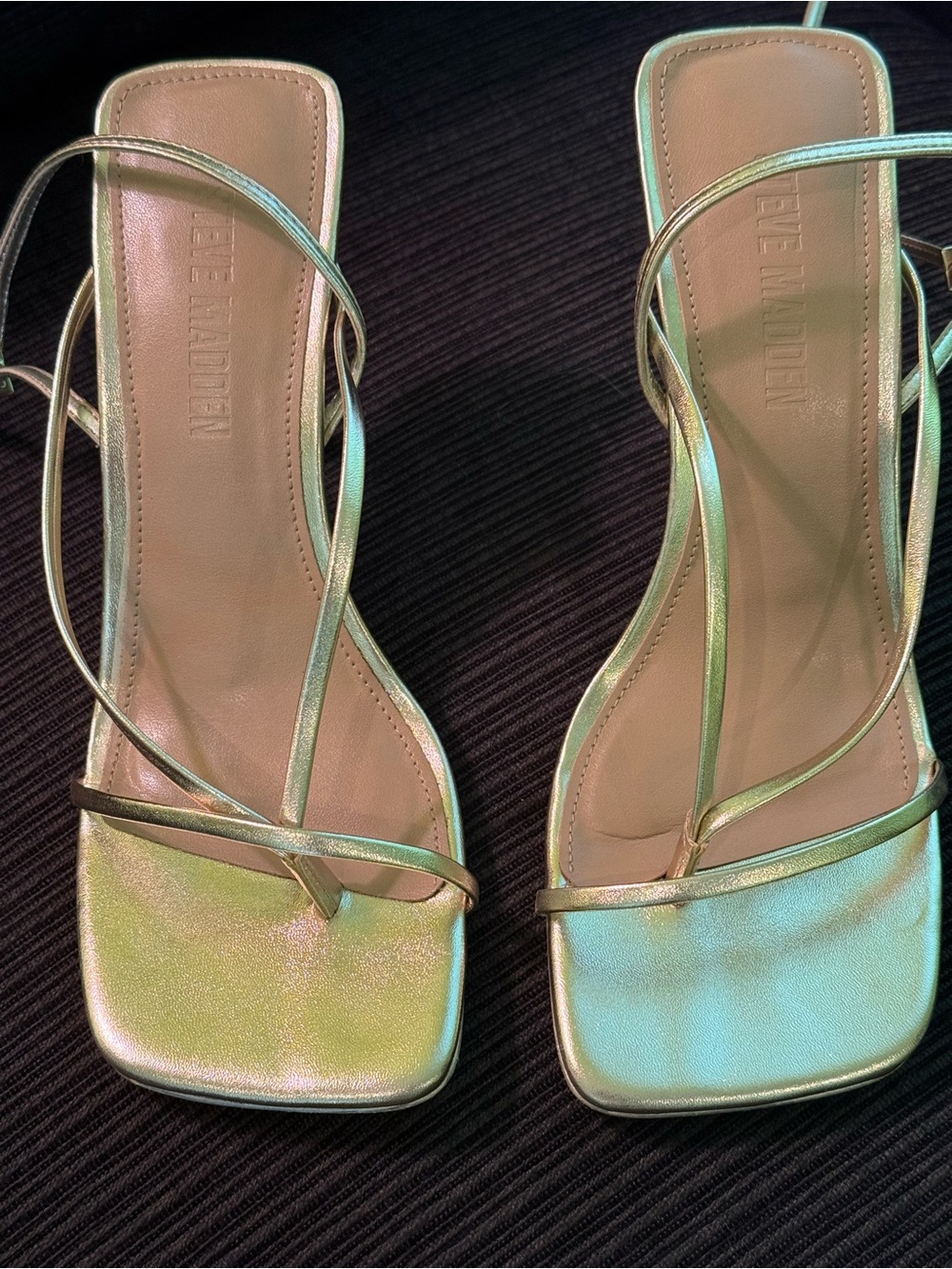 Steve Madden Iridescent Gold Strappy Square-Toe Sandals